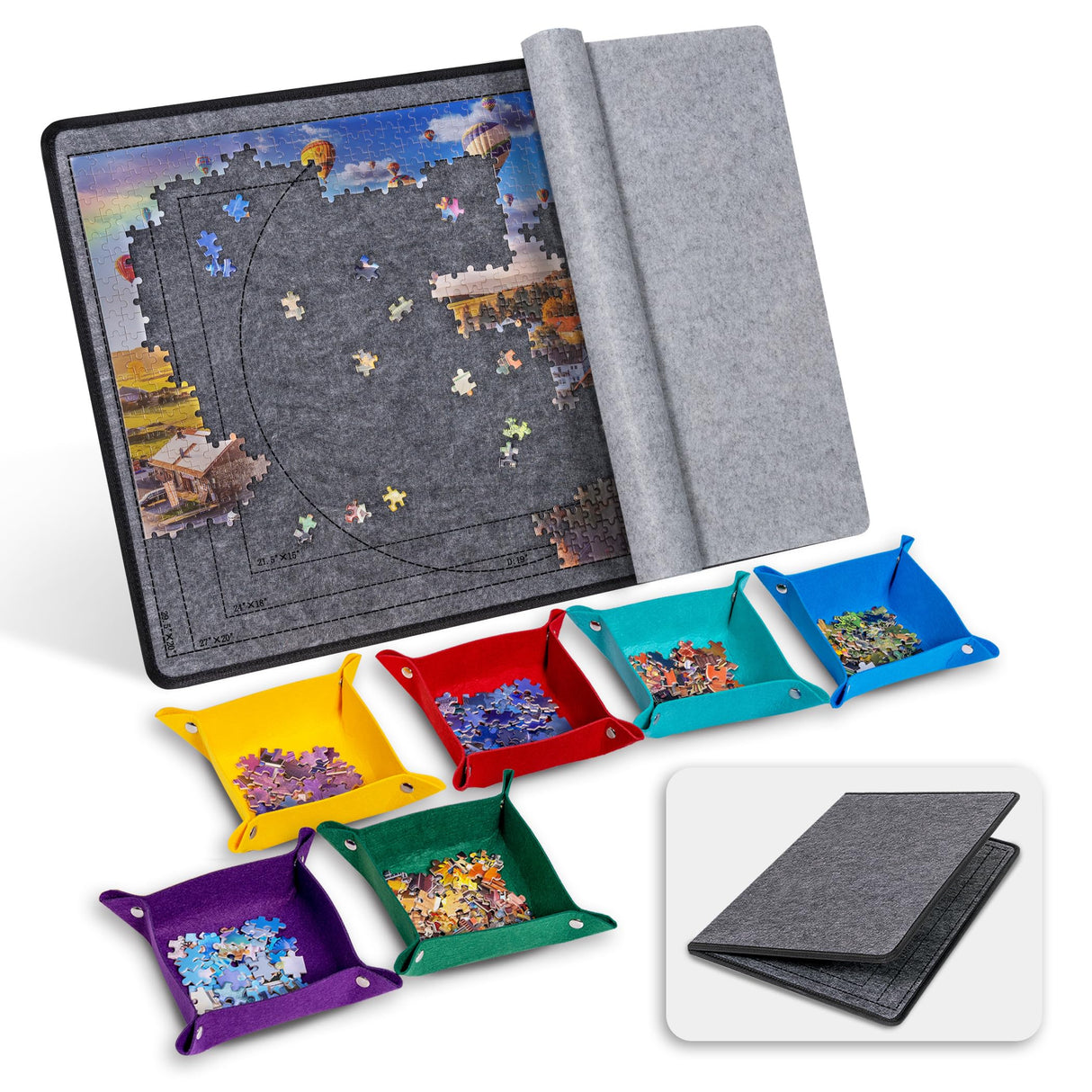 Becko US Jigsaw Puzzle Board with 6 Sorting Trays & Felt Cover, Foldable Puzzle Mat with Auxiliary Lines for Puzzle Storage Saver, Lightweight & Portable, for 1000 750 500 Piece Jigsaws Puzzles Becko US
