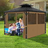 Gazebo Privacy Curtain 10'x12', Replacement Curtains with Mosquito Net Windows, 4-Panels Side Wall, Zippers, Waterproof Outdoor Curtains for Patio, Canopy, Garden and Backyard, Khaki (Curtain Only) Bstge