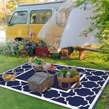 GENIMO 5' x 8' Outdoor Rug Waterproof for Patio Decor, Foldable Reversible Plastic Straw Area Rugs Mat for Camper, Outside Carpet for Rv, Deck, Porch, Picnic, Beach, Balcony, Blue & White GENIMO