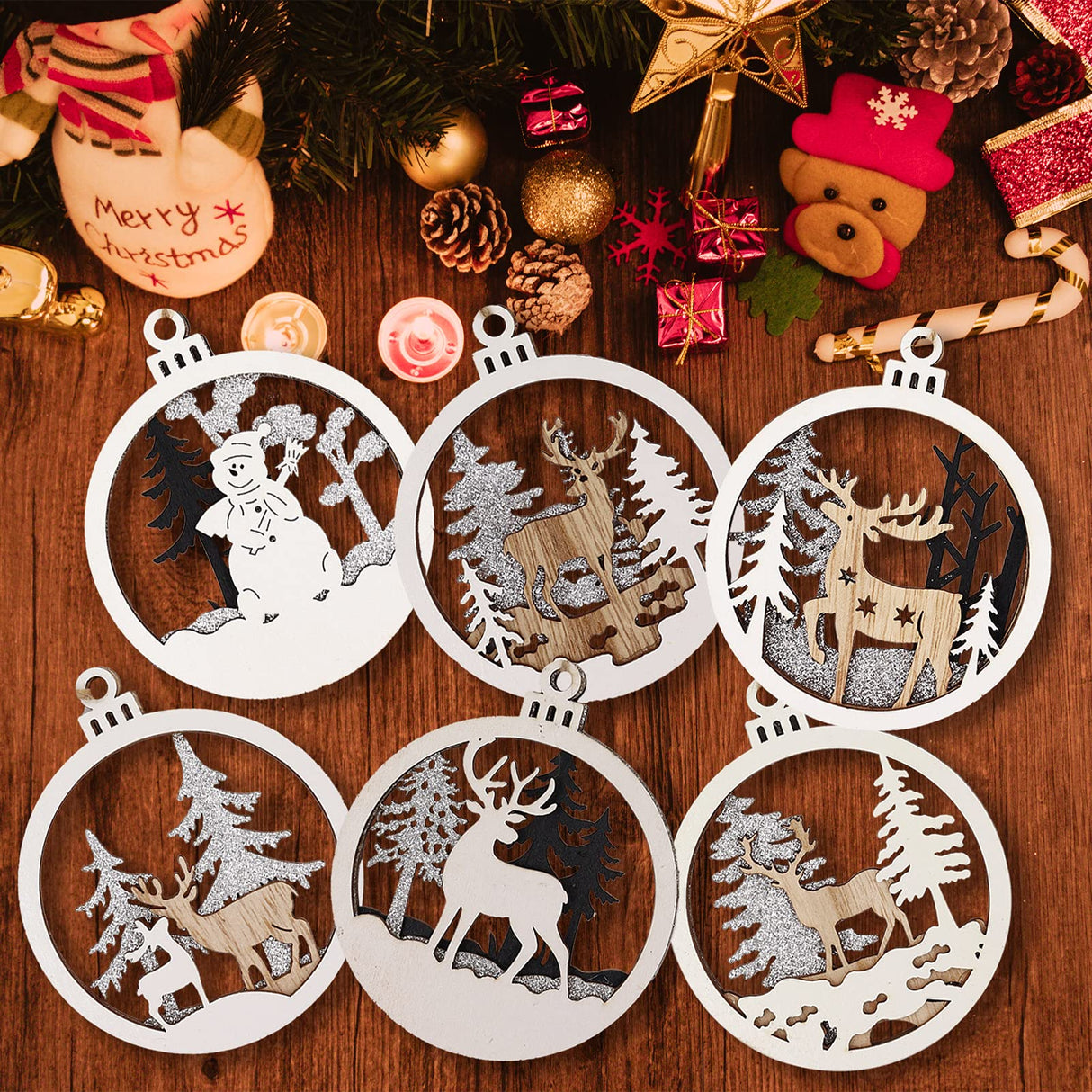 Winter Wonderland Ornaments for Christmas Tree - 6 Pack Christmas Wooden Ornaments for Winter Christmas Holiday Tree Decorations GuassLee