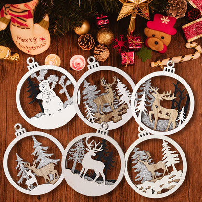 Winter Wonderland Ornaments for Christmas Tree - 6 Pack Christmas Wooden Ornaments for Winter Christmas Holiday Tree Decorations