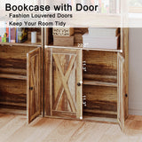 Industrial Brown 6-Tier Bookshelf with Doors – IRONCK Floor Standing Storage for Home Office and Living Room IRONCK