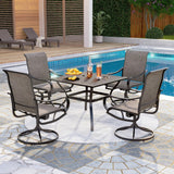 PHI VILLA 5 Piece Patio Dining Set Clearance with 4 Swivel Dining Chairs & 1 Square Metal Dining Table with 1.57 inches Hole, for Outdoor Kitchen Lawn & Garden Black Coated PHI VILLA
