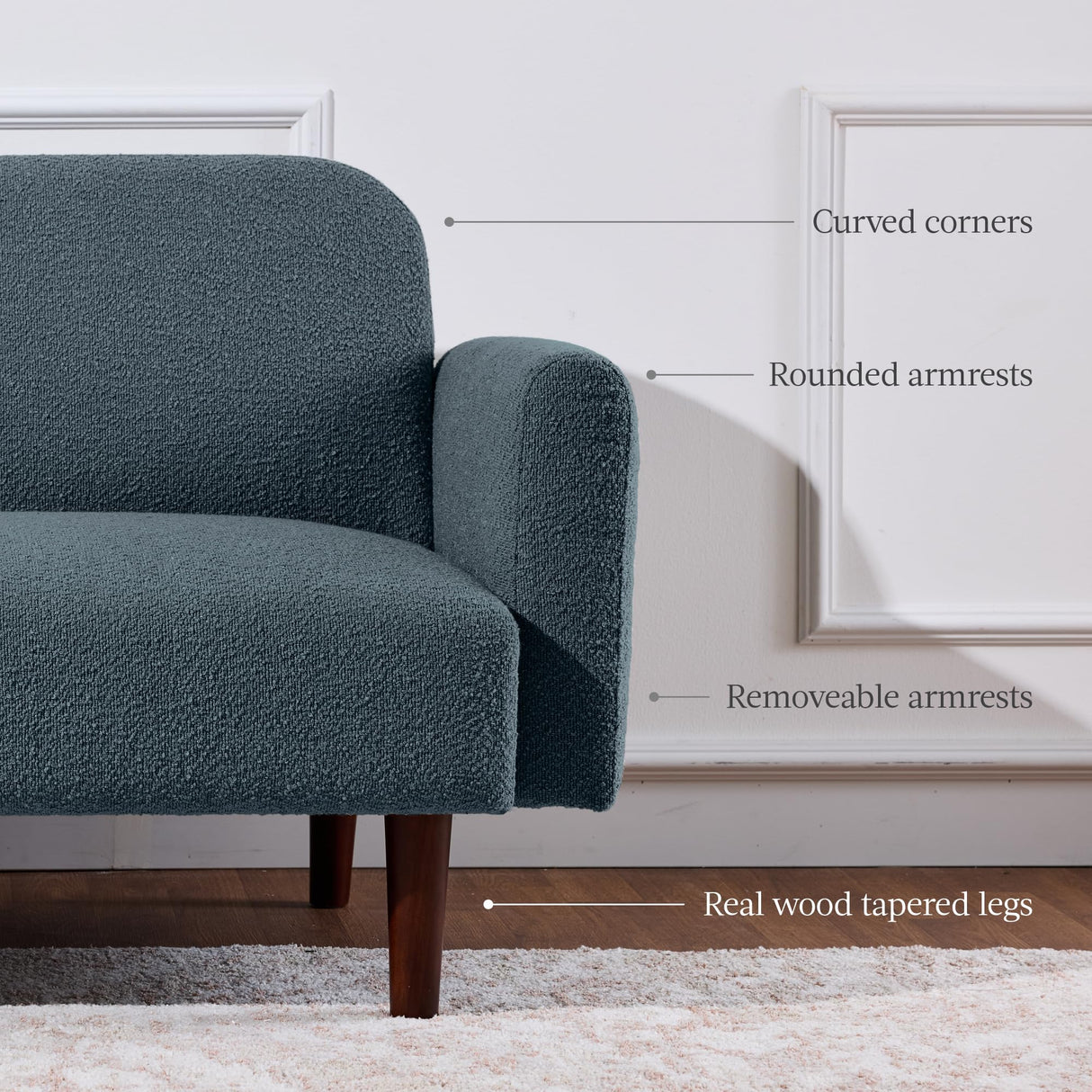 Best Choice Products 77" Mid Century Modern Boucle Loveseat Sofa, Couch, Convertible Sofa Sleeper Bed w/Real Wood, Removable Armrest - Slate Blue Best Choice Products