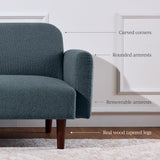 Best Choice Products 77" Mid Century Modern Boucle Loveseat Sofa, Couch, Convertible Sofa Sleeper Bed w/Real Wood, Removable Armrest - Slate Blue Best Choice Products