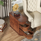 Tribesigns Wood End Table Set of 2, Narrow Solid Side Table 2-Drawer Slim Chair Side Table, No Assembly Required, Finished Back, Walnut Tribesigns