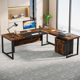 Tribesigns 70.8-Inch Executive Desk with File Cabinet, Large L Shaped Computer Desk with Storage Cabinet, L Shaped Desk with Drawer Cabinet, Rustic Brown & Black Tribesigns