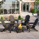 Qsun Outdoor Folding Adirondack Chair of 2, Weather Resistant Patio Chair with Cup Holder for Outside, Deck, Lawn, Backyard, Garden, Fire Pit, Campfire Lounger, Black, Large Qsun