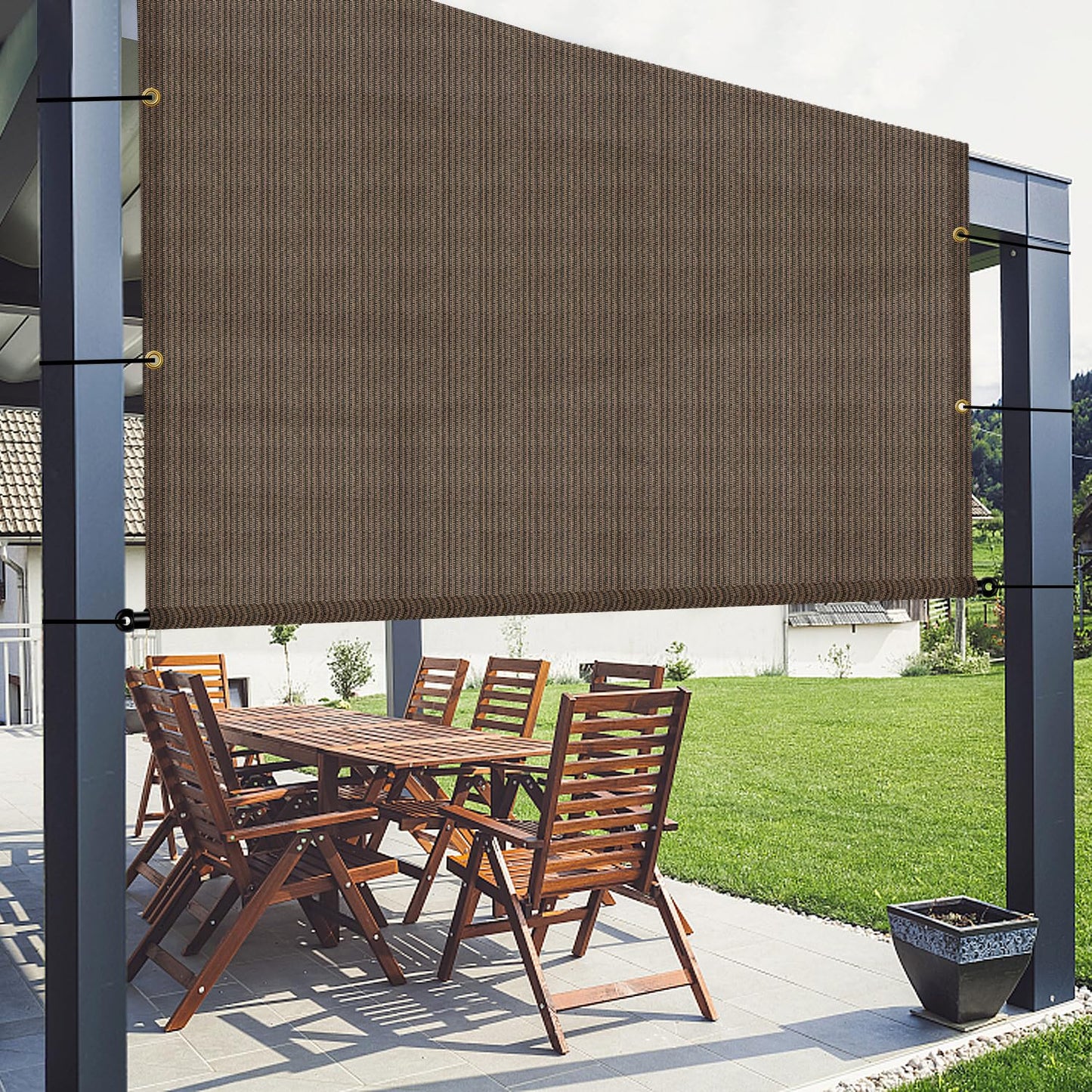 AwnPro 9' x 18' Outdoor Pergola Shade Cover Canopy for Patio Deck Porch Backyard Gazebo Replacement Shade Cover with Spaced Grommets Weighted Rods Brown - WoodArtSupply