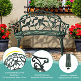 VINGLI 38.5" Patio Park Garden Outdoor Metal Rose Bench,Cast Iron Cast Aluminium Frame Antique Finish Chair,Accented Lawn Front Porch Path Yard Decor Deck Furniture for 2 Person Seat（Green&Black VINGLI