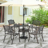 NUU GARDEN 5 Piece Outdoor Patio Dining Set, Cast Aluminum Round Dining Table with Umbrella Hole and Patio Dining Chairs for Patio, Garden, Backyard, Balcony, Black with Bronze Edge NUU GARDEN
