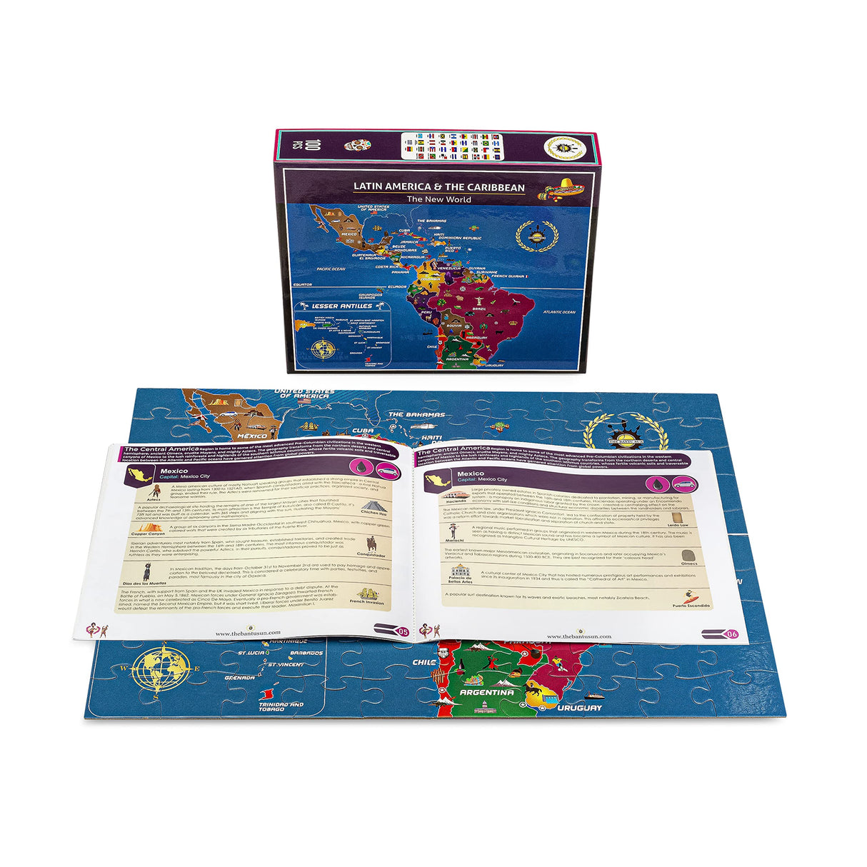 Latin America & Caribbean Map Puzzle – Map of South America – Jigsaw Puzzle-Educational History – 100 Piece Puzzles –The New World Continent – Mexico | Brazil | Chile | Peru | Colombia | South America THE BANTU SUN
