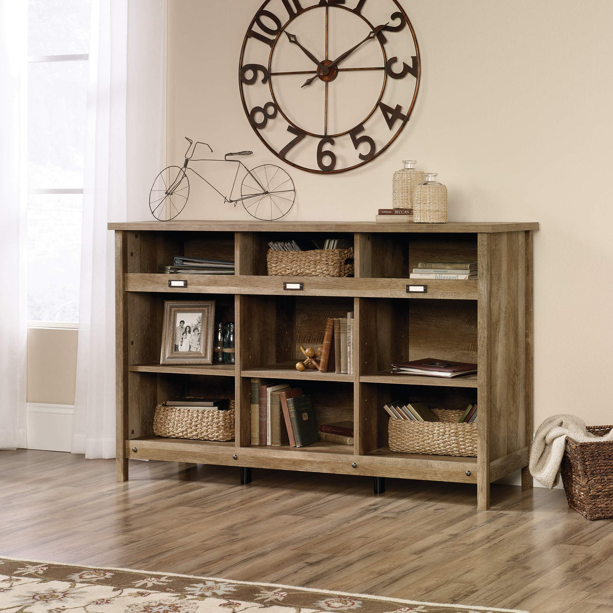Sauder Adept Storage Credenza/Pantry Cabinet, L: 58.19" x W: 17.17" x H: 36.26", Craftsman Oak finish Sauder