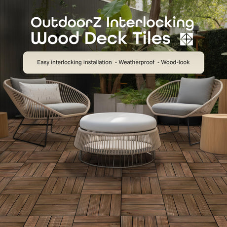 OutdoorZ Interlocking 12-Inch Deck Tiles, 27 Tiles - 12" x 12", Plank Royal Mahogany - DIY Weatherproof Patio Tiles - High-Quality Durable Deck Flooring for Outdoor & Indoor Use by Achim Home Decor Achim Home Furnishings