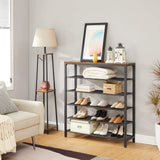 VASAGLE 6-Tier Shoe Rack, Shoe Organizer for Closet, Entryway, 24-30 Pairs of Shoes, Large Shoe Rack Organizer with 5 Metal Mesh Shelves, 11.8 x 39.4 x 43.3 Inches, Rustic Brown and Black ULBS016B01 VASAGLE