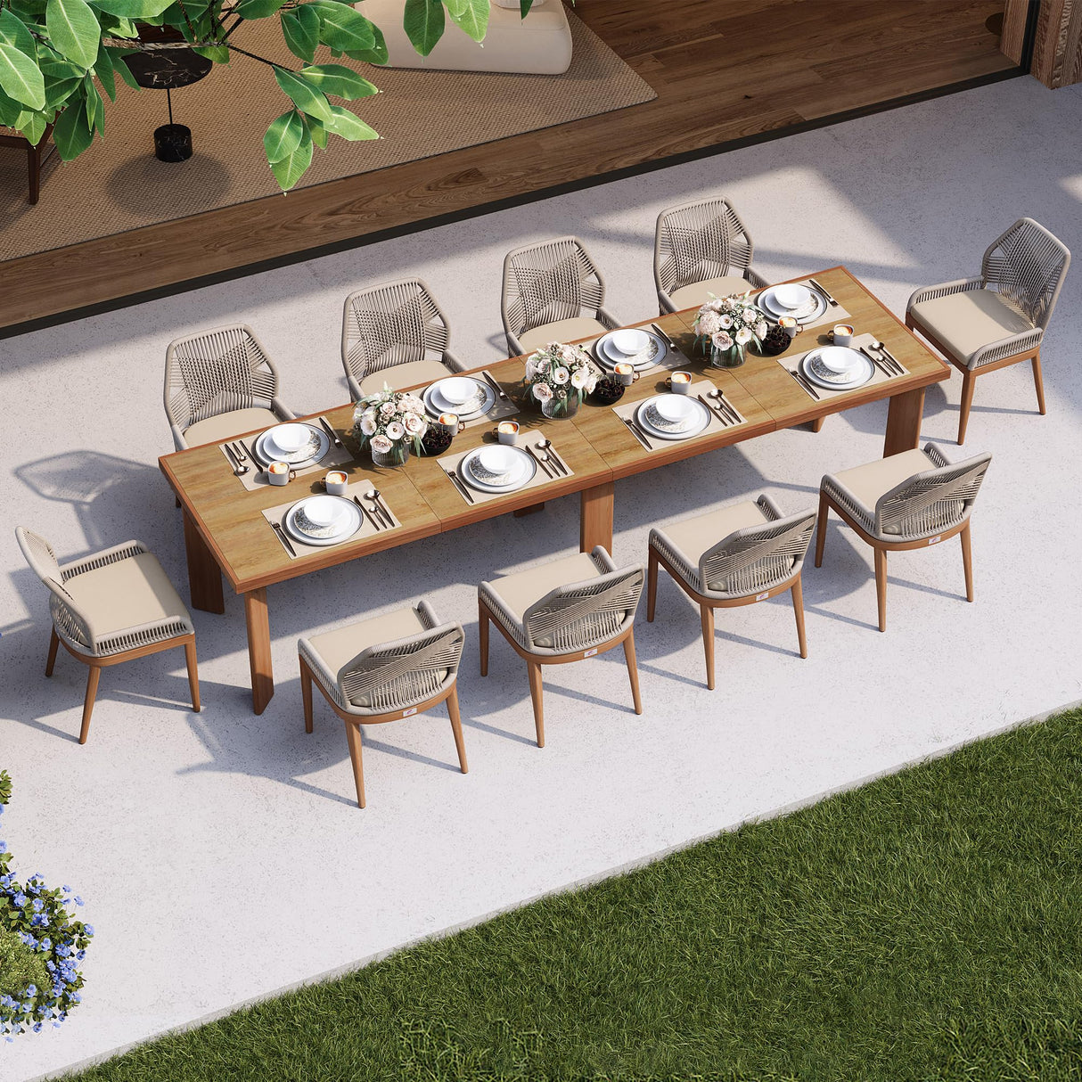 PURPLE LEAF 11 Pieces Patio Dining Set Aluminum Modern Rectangular Table and Wicker Chairs with Cushions for Kitchen Porch Garden Outdoor Furniture Sets PURPLE LEAF