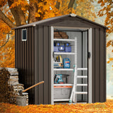 JYQAQA 6x4 FT Outdoor Garden Storage Shed,Waterproof Metal Garden Sheds with Lockable Double Door,Weather Resistant Steel Tool Storage House Shed forPatio,Lawn Gray JY QAQA PET