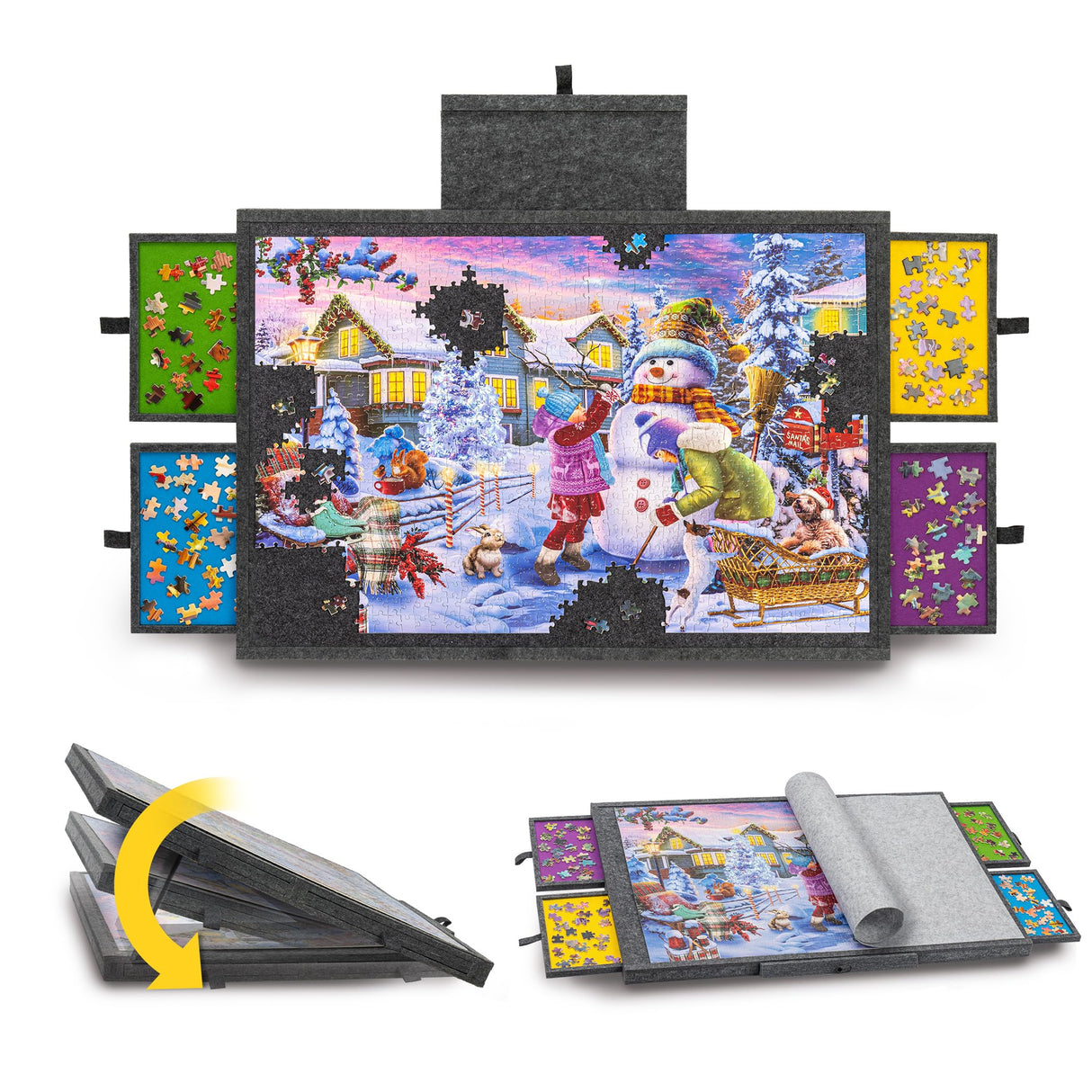 Tektalk Jigsaw Puzzle Table with Integrated Adjustable Stand/Bracket, 3-Tilting-Angle Puzzle Plateau with Cover & 4 Sorting Drawers, Super Lightweight Felt Puzzle Board, for Up to 1000 Pieces - Gray Tektalk