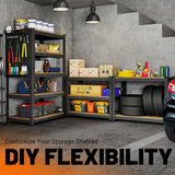 MAXLEAD Home Storage Shelves 5 Tier Garage Shelving Adjustable Garage Shelves 2100LBS Metal Shelving Unit with Metal Pegboard for Basement, Warehouse, Pantry, Kitchen. 60''H*11.8''D*27.5''W, Black MAXLEAD