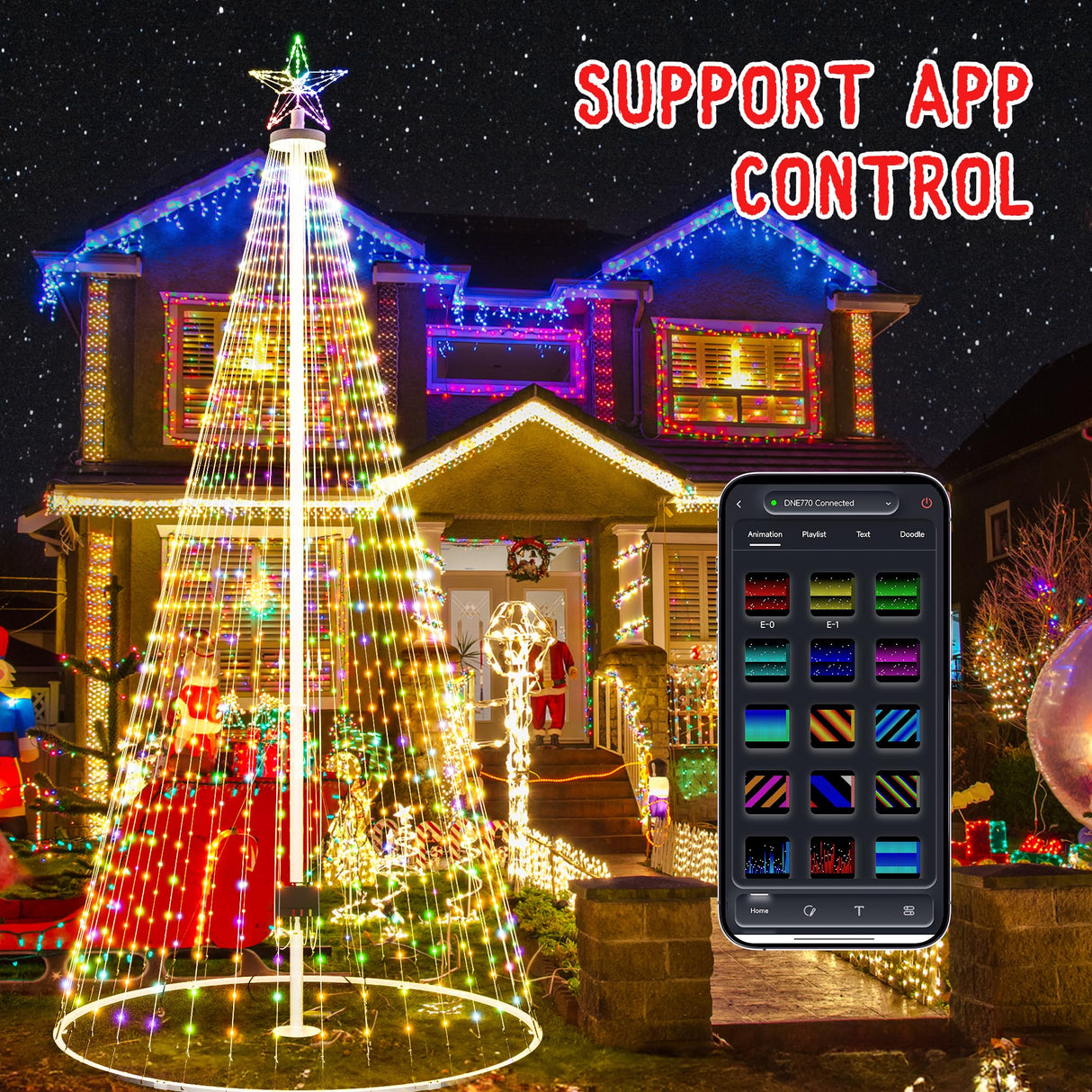 Led Outdoor Christmas Tree, 16ft Prelit Christmas Tree, Smart Outside Christmas Tree Light Show App Control with 1008 LED Lights Color Changing Sync APP & Remote Control Christmas Tree Lighting Miveda