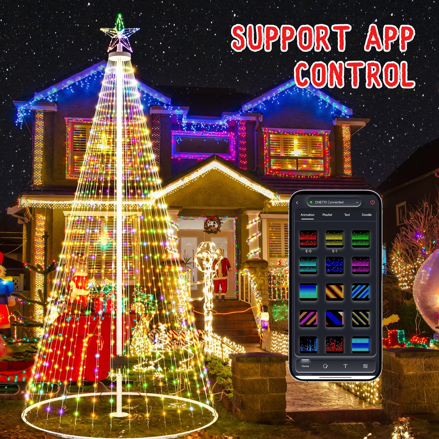 Led Outdoor Christmas Tree, 16ft Prelit Christmas Tree, Smart Outside Christmas Tree Light Show App Control with 1008 LED Lights Color Changing Sync APP & Remote Control Christmas Tree Lighting