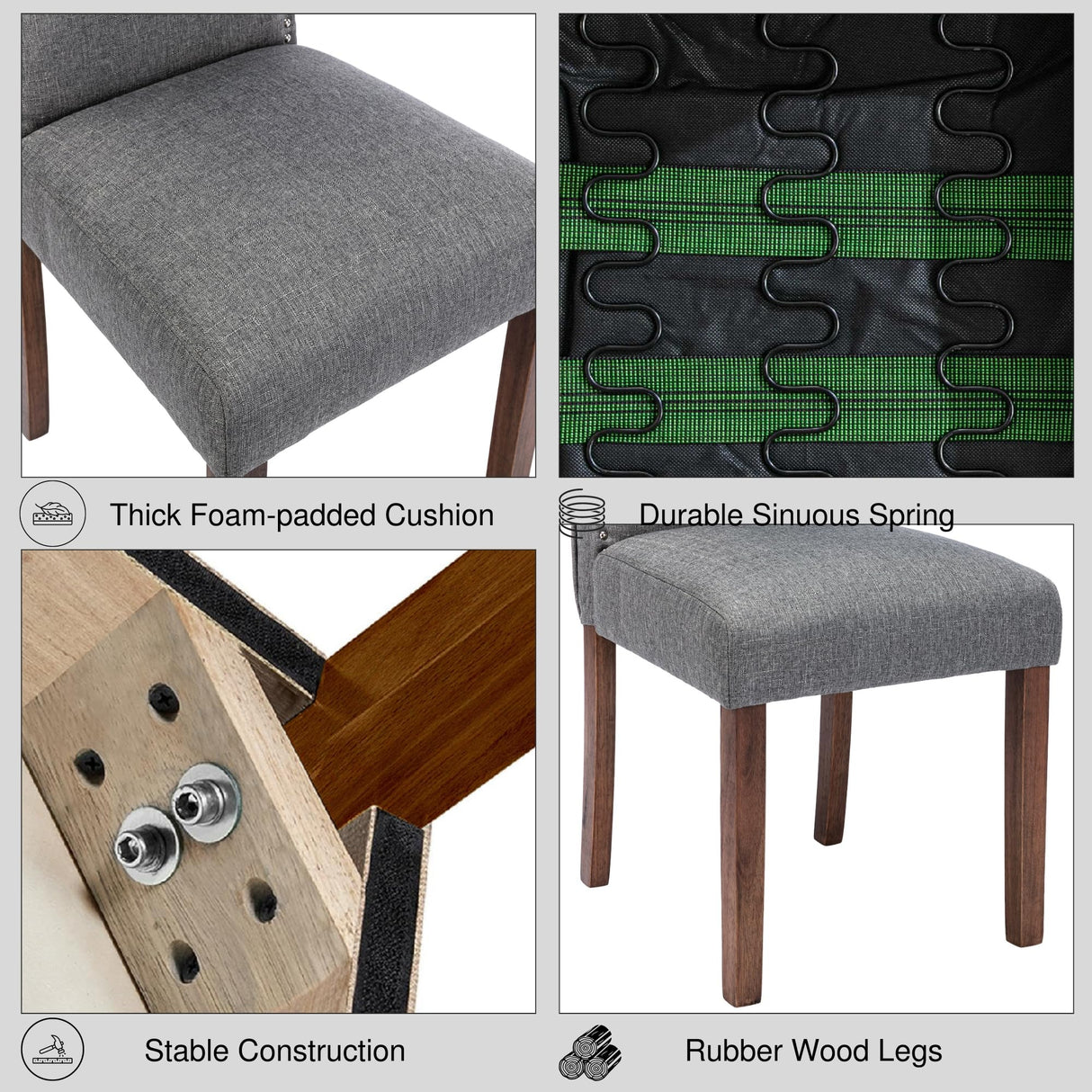 Snugway Stylish Upholstered Parsons Nailhead Trim and Sturdy Solid Wood Legs Dining Chairs, Set of 2, Smoky Grey Snugway