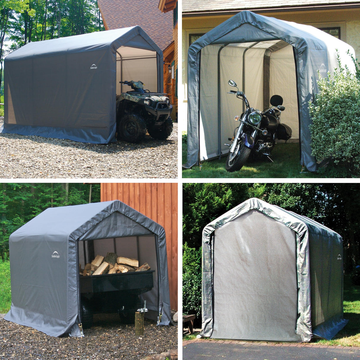 ShelterLogic 6' x 12' Shed-in-a-Box All Season Steel Metal Frame Peak Roof Outdoor Storage Shed with Waterproof Cover and Heavy Duty Reusable Auger Anchors, Grey ShelterLogic