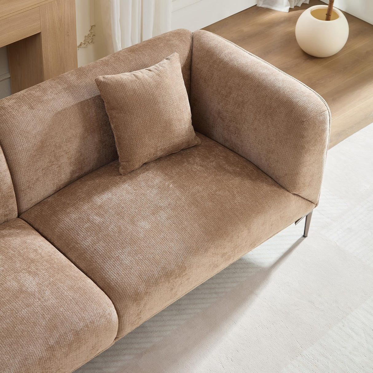 YOPENG 82" Modern Sofa 3-Seater Upholstered Couch with Metal Legs, Luxury Comfy Tuxedo Sofas, Soft Boucle Loveseat Minimalist Curved Couches for Living Room Bedroom Home Office Apartment, Camel YOPENG