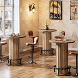 Tribesigns Round Bar Table, 39.4" H Wood Bistro Pub Table with Metal Ring Footrest for Dining Coffee Cocktail Living Room, Small Space, Brown(Only Table) Tribesigns