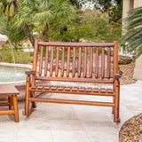 Leigh Country Double Porch Rocking Chair with Curved Seat Slats, Wide Seat, and Stained Finish for Lawn, Garden, and Patio Spaces, Honey Leigh Country