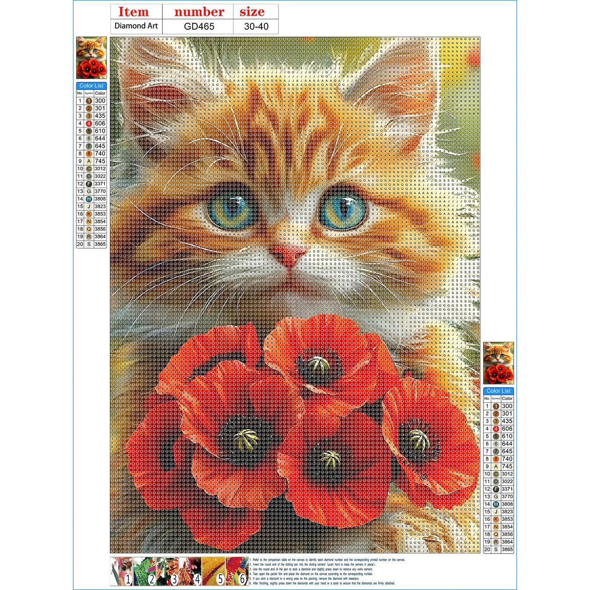 GDYEEH DIY Kitten 5D Diamond Art Kits, Round Full Drill Sparkling Poppies Flowers Diamond Painting Picture, Fantasy Cat Painting by Numbers Art Kits for Adults Beginners Home Wall Decor 12x16 inch GDYEEH