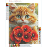 GDYEEH DIY Kitten 5D Diamond Art Kits, Round Full Drill Sparkling Poppies Flowers Diamond Painting Picture, Fantasy Cat Painting by Numbers Art Kits for Adults Beginners Home Wall Decor 12x16 inch GDYEEH