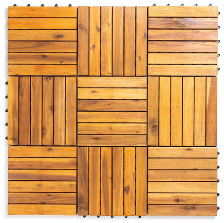 YAMAZING 12”x12” Solid Wood Interlocking Flooring Tiles (Pack of 9), Acacia Hardwood Deck Tiles, Floor Tile for Both Indoor & Outdoor Use, Patio Garden, Waterproof All Weather, 6 Slat (9 Sq Ft) YAMAZING