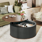 HUAHUU Round Coffee Table with Storage, 31.5" Lift Top Coffee Table, Mid Century Modern Coffee Tables for Living Room, Apartment Office, Fluted Table with Rustic Wood Desktop HUAHUU