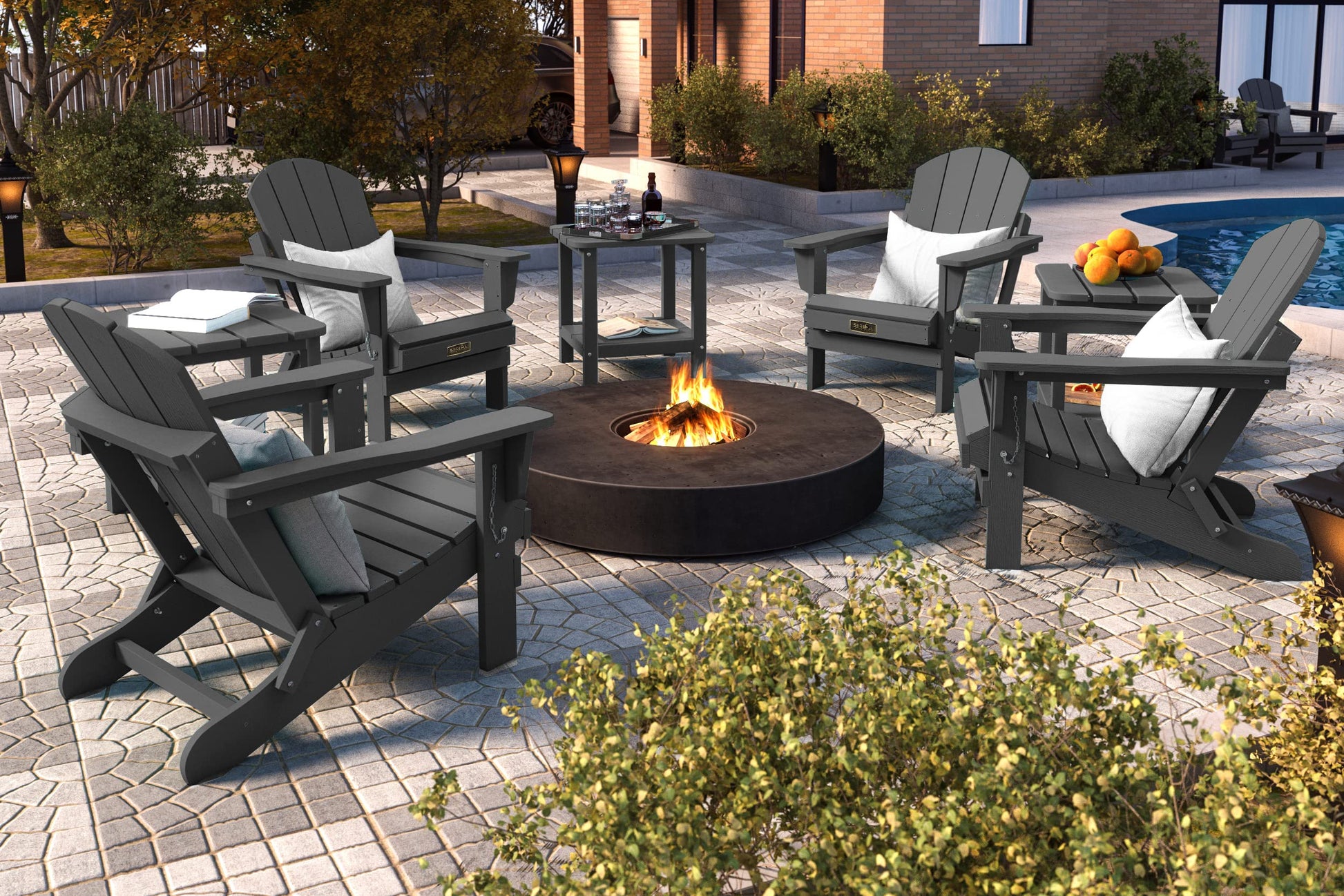 SERWALL Adirondack Chair for Patio Garden Outdoors Fire Pit- (Folding Gray) - WoodArtSupply