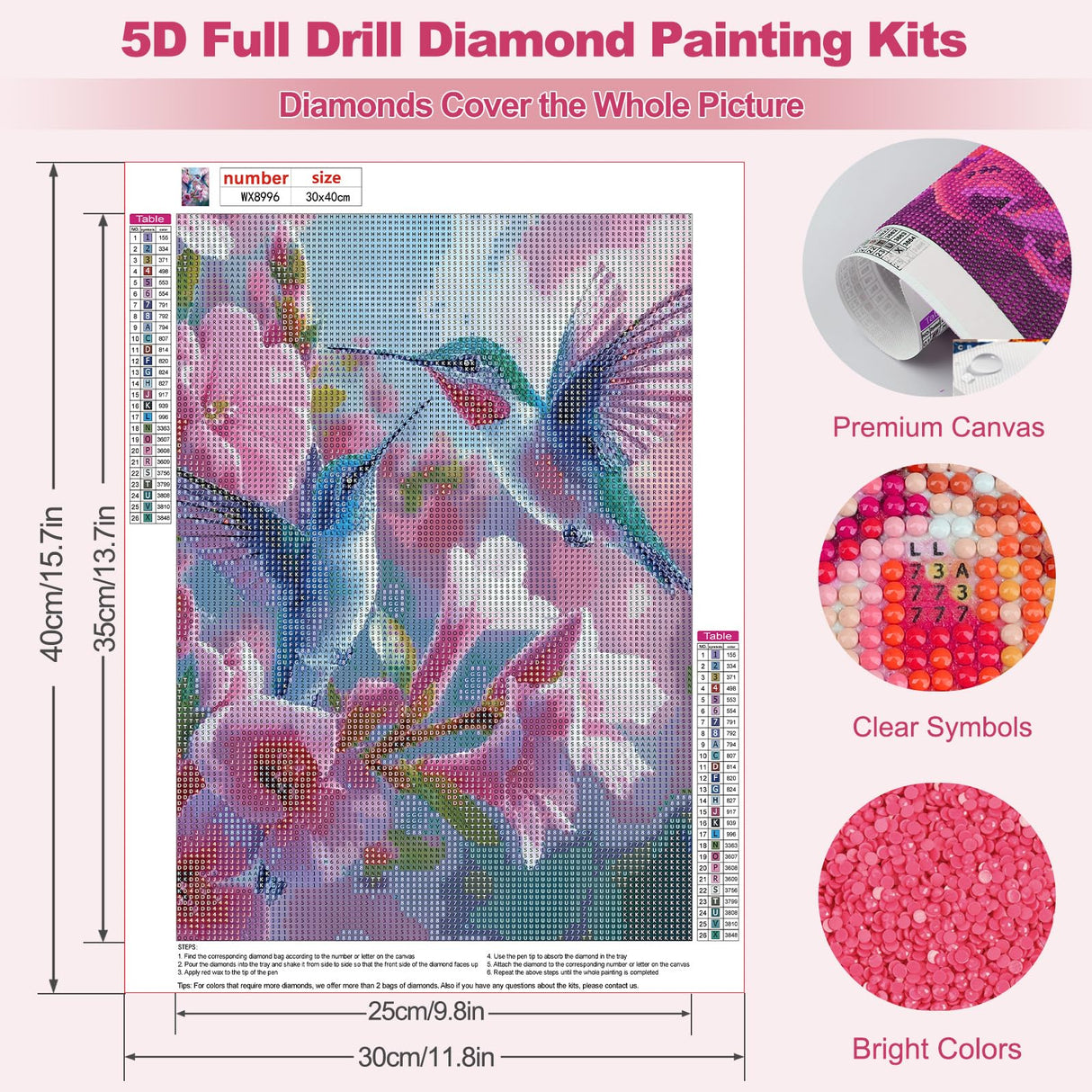 MEIYUDA 5D Hummingbirds Diamond Painting Kits for Adults, DIY Birds and Flowers Full Drill Diamond Art for Adults Beginners, Crafts Kits for Home Wall Decor Present 12×16inch MEIYUDA