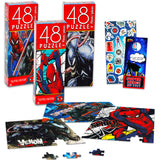 Marvel Spiderman Jigsaw Puzzle for Kids Bundle Spiderman Activity Set - 3 Pack Spiderman Jigsaw Puzzles 48 Piece Each with Spiderman Stickers (Spiderman Toys for Boys) Marvel