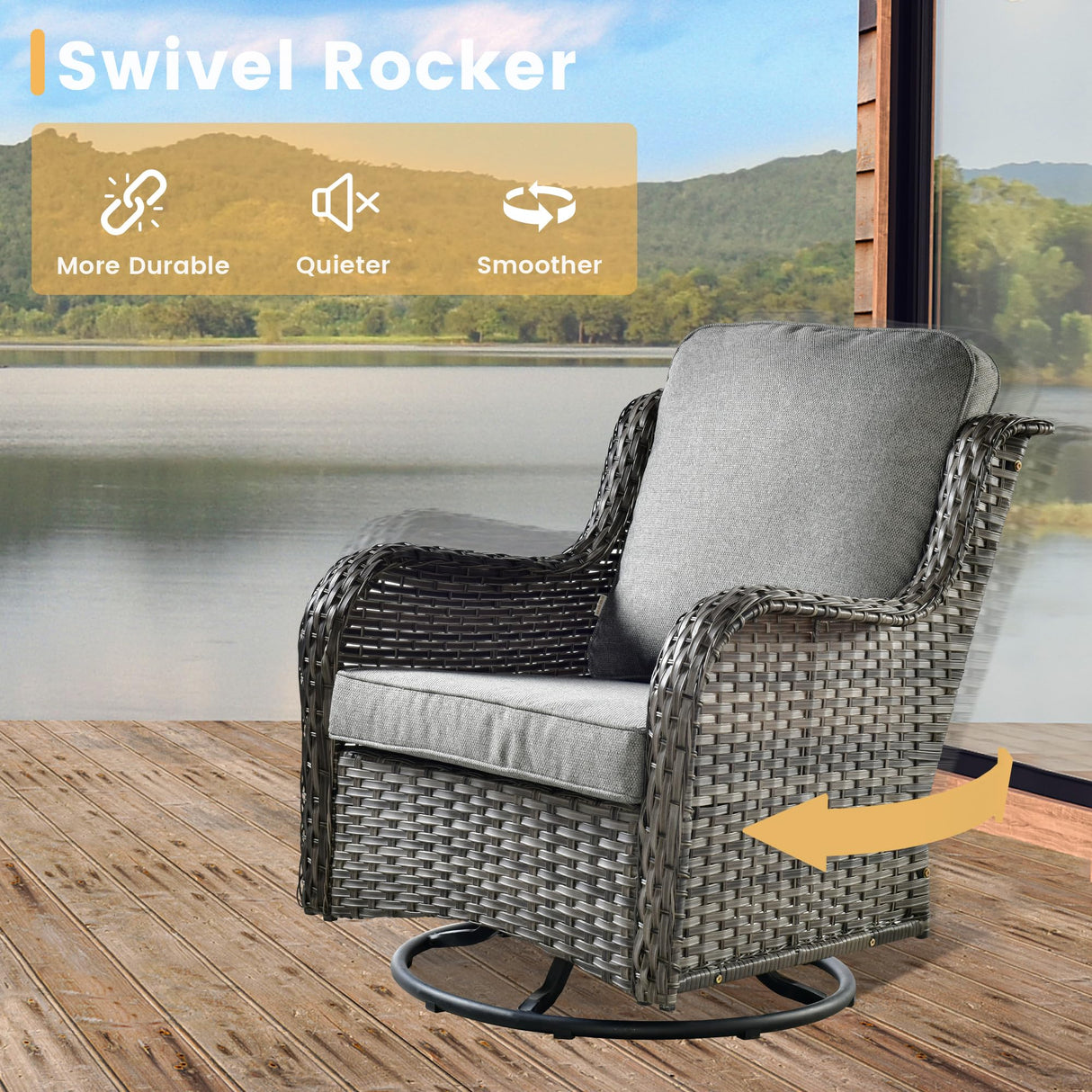 HOOOWOOO Patio Outdoor Sectional Furniture Sofa Set with Fire Pit Table,10 Piece L Shaped Wicker Couch Set with Swivel Chairs,Modern 8 Persons Summer Patio Conversation Set(Charcoal Gray) HOOOWOOO