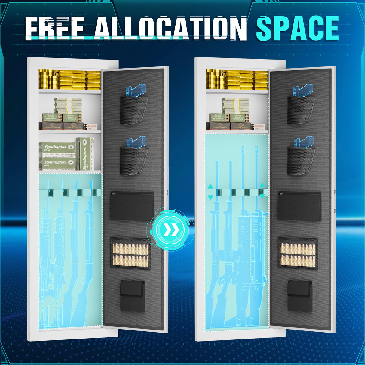 Superday 4-6 Wall Guns Safes with Electronic Fingerprint lock, Quick Access Locking Gun Cabinets for Rifles and Shotguns, White Unassembled Gun Safe for Rifles and Pistols with 3 Removable Shelves Superday