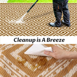 RV Outdoor Rug with Lights 8x10ft, Outdoor Camping Rug, Waterproof, Easy Cleaning, Non Shedding, Foldable and Portable, Reversible Mats for RV, Deck, Beach, Camping, Patio, Picnic (Brown & White) Pafolo