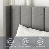 Gruwans Queen Size Bed Frame with Upholstered Wingback Headboard, Easy Assemnly Platform Bed, Wooden Slat Support No Box Spring Needed, Light Gray Gruwans