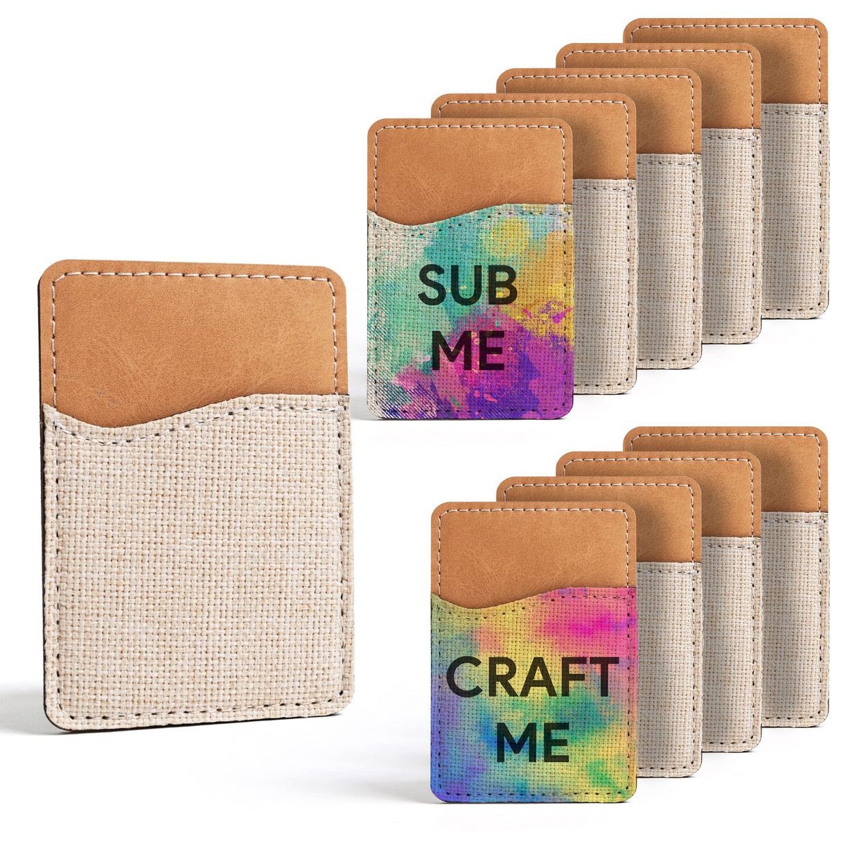 RYTOO Sublimation Blanks Phone Wallet - PU Leather Card Holder for Back of Phone Stick on iPhone Android HTV Friendly DIY Blanks for Vinyl Projects (Beige Polyester Burlap) RYTOO