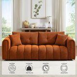 91.5" Modern Boucle Sofa with Deep Seat, 3 Seater Comfy Sherpa Cloud Couch, Oversized Loveseat Mid-Century Modern Tufted Couches for Living Room Apartment Lounge, Orange Elevyoliv