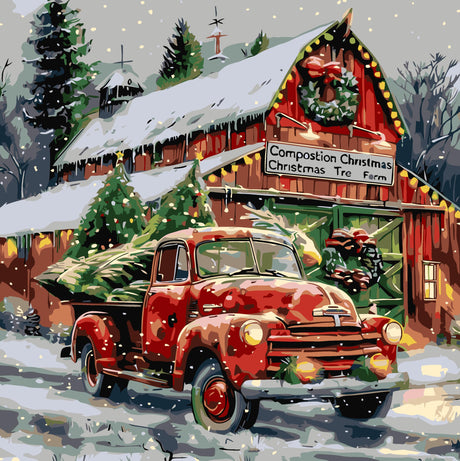 Christmas Paint by Numbers Kit for Adults Beginner , DIY Red Truck Paint By Numbers Kits, Easy Color Acrylic Paint On Canvas Christmas Painting Kits Art,Home Wall Decor 16 x 16 Inch (Without Frame) JJBSWYMT