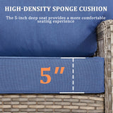 10 Pieces Patio Furniture Set Outdoor Sectional Sofa Couch with Rocking Swivel Chairs 5" Deep Seat Chairs, Modern Wicker Rattan Conversation Set, Blue/Gray Wicker Pugire