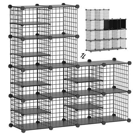 Kiivoena Wire Cube Storage Organizer, 12 Cubes Converted into 14 Cubes, Sturdy Metal Grids Storage Shelf Closet Shelving Units and Storage, Shelves for Bedroom LIvingroom Office Kiivoena