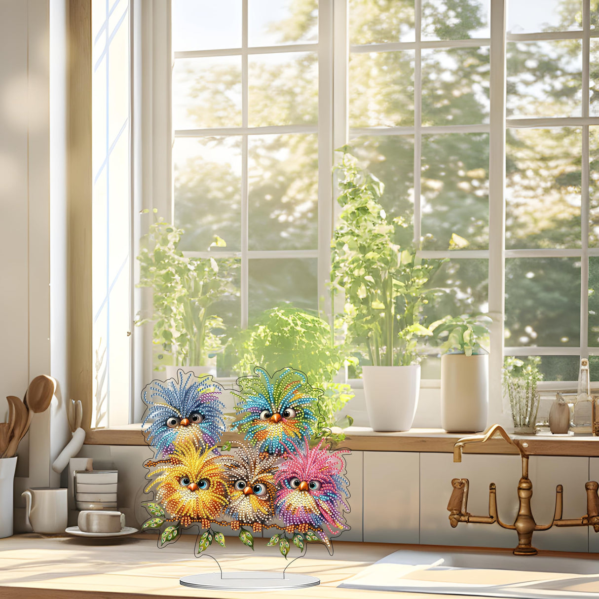 JJFox DIY Tabletop Diamond Art Painting Kit，Desktop Ornament Special Shaped Rhinestone Desk Placement Ornament，Home Stand Up Gem Painting Craft Kit，Gift，Double Sided (Bird) JJFox