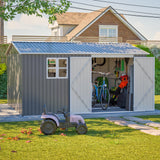 12x10 FT Outdoor Storage Shed with Floor Frame & Window, Heavy Duty Metal Garden Tool Shed with Double Lockable Doors, Waterproof Backyard Utility Shed for Bikes, Lawn Mowers, Tools, Equipment Mulinsonfly