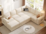 SUAWY 108 Inch Modular Sectional Sofa with Pull Out Bed,U Shaped 7 Seat Sectional Sleeper Sofa with Storage,Sectional Couches for Living Room,Cloud Modular Couch,Removable Sofa Cover,Beige SUAWY