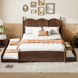 Merax Queen Size Platform Bed with 2 Storage Drawers and Twin XL Size Trundle, Rustic Design Wooden Bed Frame, Walnut Merax